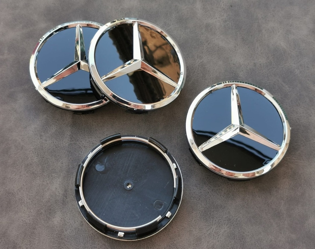 60mm Mercedes Hubcaps Gloss Black Color Wheel Center Caps Rim Covers