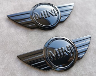 Set of 2 Mini Cooper One Emblems 11.5cm Glossy Black Logo Hood Trunk Badge R50 R52 R55 R56 R57 F54 F55 JCW Car Logo Accessory