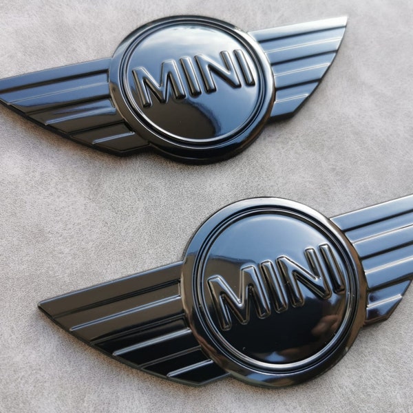 Set mit 2 Emblemen für Mini Cooper One, 11,5 cm, glänzend schwarz, Logo-Abzeichen für Motorhaube und Kofferraum, R50 R52 R55 R56 R57 F54 F55, JCW-Auto-Logo-Zubehör