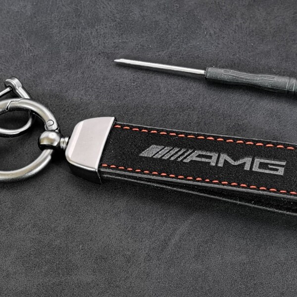 AMG Mercedes Keychain in Black Alcantara Touch Leather Car Accessory Original Gift Birthday Christmas