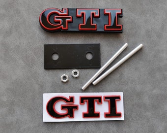 Set Logo GTI Grill Grille + Trunk Sticker Emblem Golf Polo Mk Gloss Black with Red