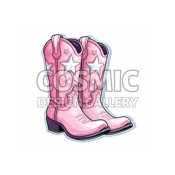 Western Cowgirl Boots - Digital File Download - SVG, PNG, JPG - Country Pink Cosmic Design