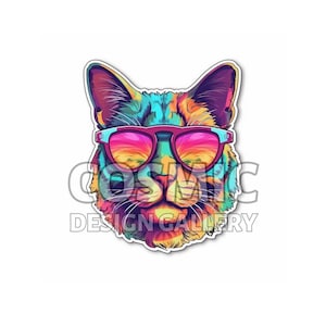 Funky Hippie Cat- Digital File Download - SVG, PNG, JPG - Groovy Retro Cat Die cut Sticker File