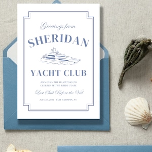 Yacht Club letzte Segel vor dem Schleier Bachelorette Wochenende Digital druckbare Einladung Reiseplan Vorlage Sofortiger Download Canva bearbeiten