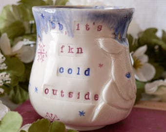 Cold Cat Thumb Cup: Funny Porcelain Handmade Pottery