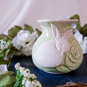 Ghost Bunny Mini Vase: Porcelain Handcarved Pastel Gothic Style Pottery