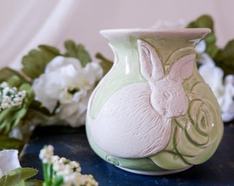 Ghost Bunny Mini Vase: Porcelain Handcarved Pastel Gothic Style Pottery