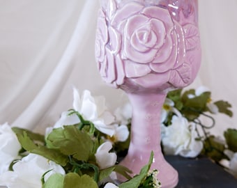 Rose Goblet: Lilac Purple Porcelain Chalice with Celestial Motifs