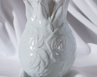 Handcarved Blue Rose Porcelain Vase: Botanical Ceramic Art