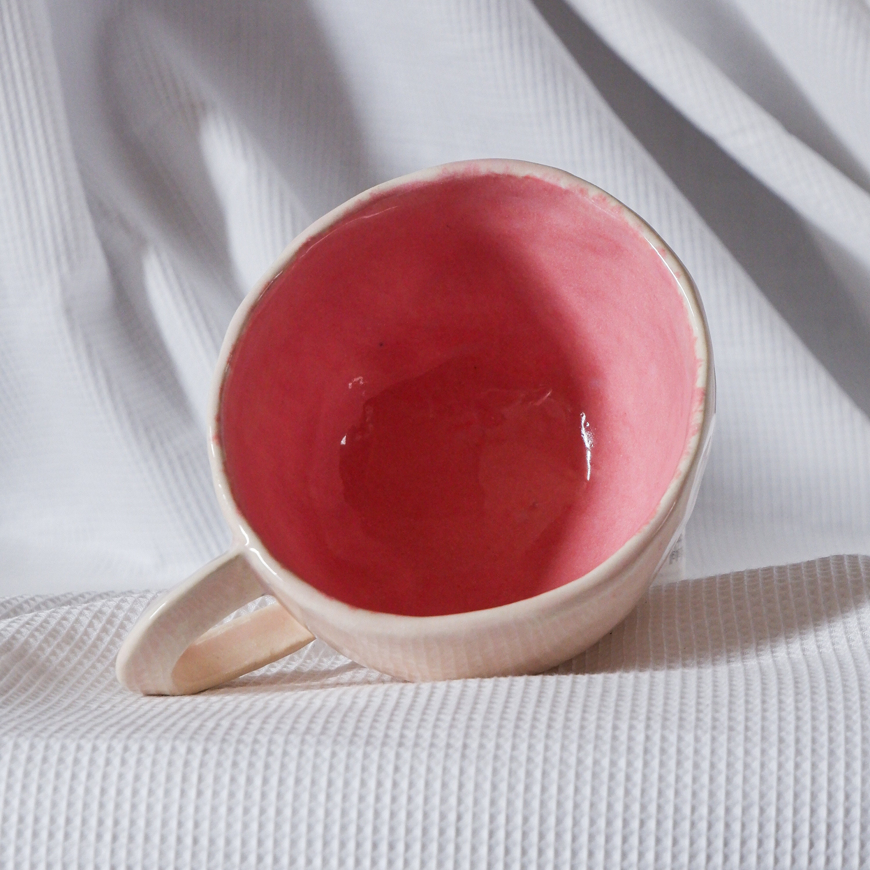 Unique Rooster Mug Handcarved Handbuilt Pottery Pink Coffee Cup Tea Cup