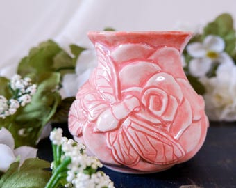 Cicada Mini Vase: Coral Red Porcelain Wheel Thrown Pottery
