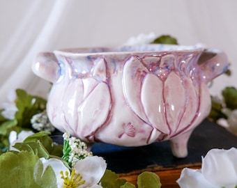 Tulip Moth Cauldron: Porcelain Handcrafted Altar Offering Bowl