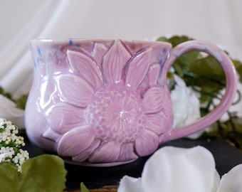 Purple Sunflower Mug: One-of-a-kind Porcelain Ceramic Coffee Cup