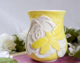 Death's Head Moth Thumb Cup: Yellow Handcrafted Porcelain Pottery