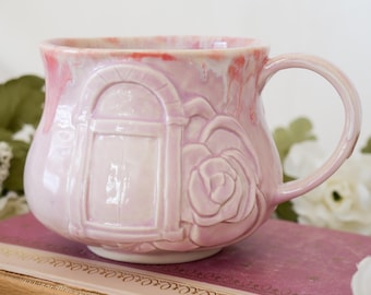 Doorway and Roses Pink Porcelain Handmade Mug