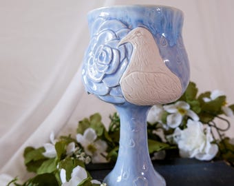 Pigeon Goblet: Porcelain Handcarved Pottery Chalice
