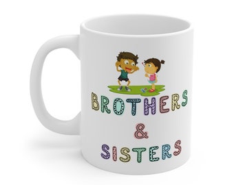 Personalized Funny Brother and Sister Carácter Coffee Mug, Personalized White Ceramic Mug