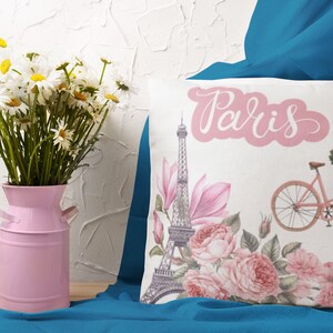 Custom,Flower Pillow, Custom With Paris Design, Spun Polyester Square Pillow