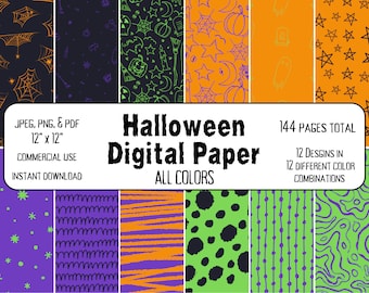 Halloween Digital Papers • Seamless • Backgrounds • 12x12 Scrapbook Papers