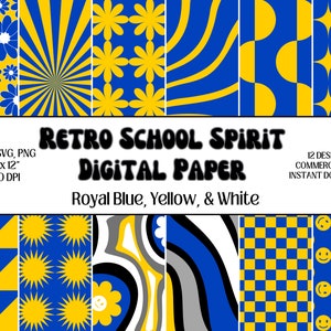 Digitaal papier • Retro School Spirit • Koningsblauw, geel en wit • Plakboek