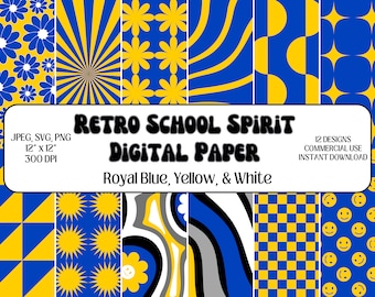 Digital Paper • Retro School Spirit • Royal Blue, Yellow, & White • Scrapbook Paper