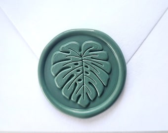 Monstera Leaf Wax Seal Stickers, Tropical Self Adhesive Premade Envelope seals for wedding Invitations, Handmade in USA