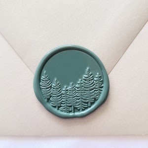 Autocollant de sceau de cire de forêt, sceau d'invitation de mariage rustique, arbres, sceau d'enveloppe en bois, pin, sapin à feuilles persistantes, sceau de cire d'hiver, vacances
