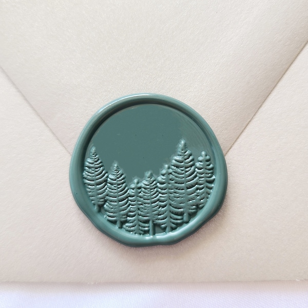 Forest Wax Seal, Self adhesive sticker, wedding Invitations rustic woods envelope seal pine trees fir evergreen trees premade Winter holiday