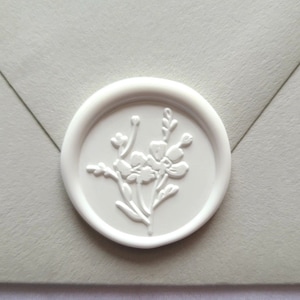 Autocollant de sceau de cire de fleurs sauvages, sceau d'enveloppe préfabriqué, auto-adhésif, faire-part de mariage, sceau de cire floral, fleurs délicates de cosmos,