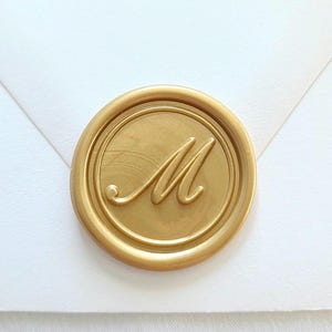 Autocollant de sceau de cire lettre M, sceau d'enveloppe monogramme initial unique, sceau d'invitation de mariage, script sur cuivre