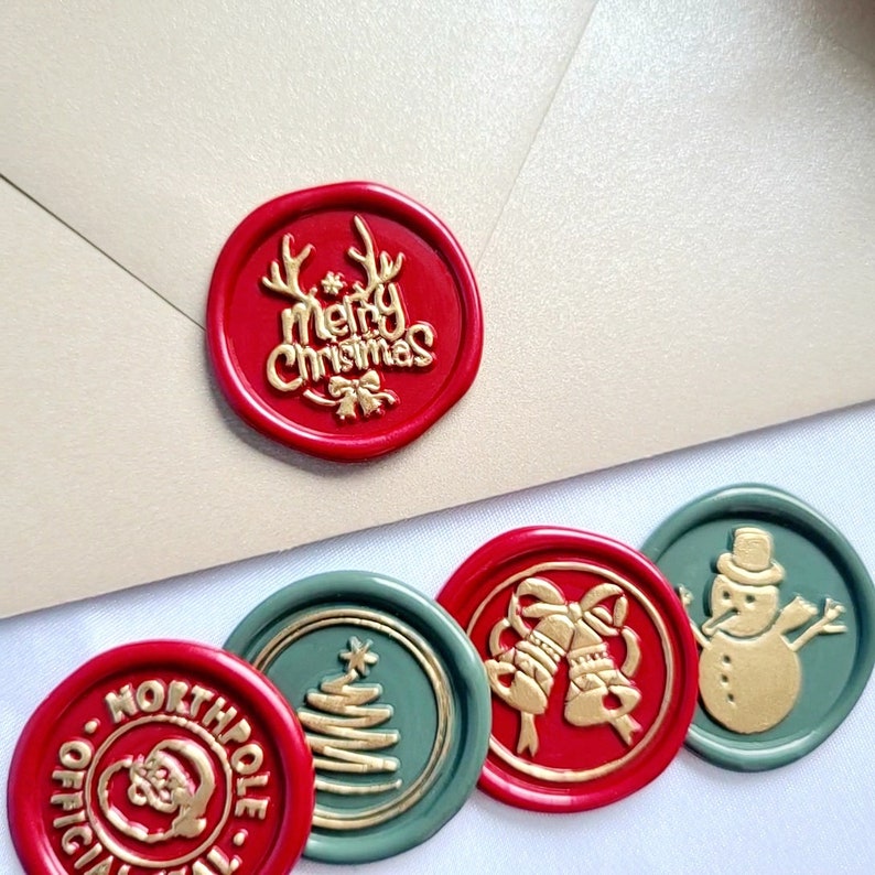Christmas Wax Seals With Gold Accents, Self Adhesive Stickers, Holiday