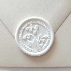 Autocollant de sceau de cire de muguet, joint d'enveloppe auto-adhésif prêt à l'emploi, faire-part de mariage, floral, cachet de cire de fleur, lys de mai, cloches de mai