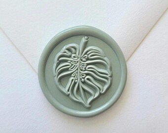 Monstera Leaf Wax Seal Sticker, Tropical Self Adhesive Envelope seal for wedding Invitations, Handmade in USA with real wax