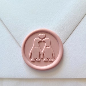 Penguins in Love Wax Seal sticker, Self adhesive Penguin Wax seal for wedding Invitations, premade envelope seal, romantic Seals, valentines