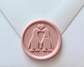 Penguins in Love Wax Seal sticker, Self adhesive Penguin Wax seal for wedding Invitations, premade envelope seal, romantic Seals, valentines