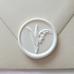 Autocollant de sceau de cire de muguet, joint d'enveloppe auto-adhésif prêt à l'emploi, faire-part de mariage, floral, cachet de cire de fleur, lys de mai, cloches de mai