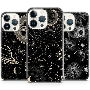 Himmlische Sternbilder Kunst Astrologie Handytasche für iPhone 15 14 13 Pro Max 12 11 X XS 8, passend für Samsung S24 FE, S21 Ultra, A12, Pixel 8 Pro