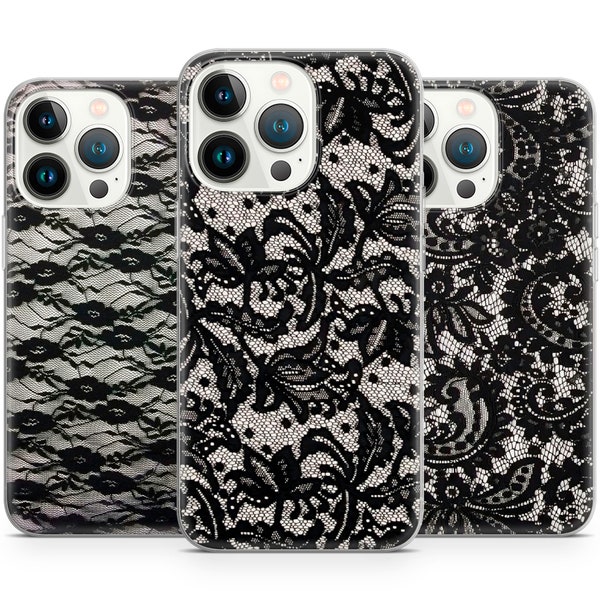 Richelieu Lace Noir Pattern Stockings phone case for iPhone 15 14 13 Pro Max 12 11 X XS 8, fits Samsung S24 FE, S21 Ultra, A12, Pixel 8 Pro