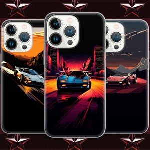 Lamb Super Italian neon sport car phone case for iPhone 15 14 13 Pro Max 12 11 X XS 8, fits Samsung S20 FE, S21 Ultra, A12, Huawei P30 Pro