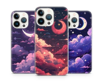 Custodia per telefono Half Moon Crescent Stars Pixel Art Sky per iPhone 15 14 13 Pro Max 12 11 X XS 8, compatibile con Samsung S24 FE, S21 Ultra, A12, Pixel 8 Pro
