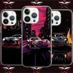 Racing Viper neon night sport car phone case for iPhone 16 15 14 13 Pro Max 12 11 X XS 8, fits Samsung S23 FE, S24 Ultra, A13, Pixel 9 Pro