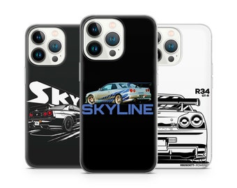 Drift Skyline R34 Japan Racing Car phone case for iPhone 15 14 13 Pro Max 12 11 X XS 8, fits Samsung S24 FE, S21 Ultra, A12, Pixel 8 Pro