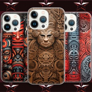 Tiki Cool Totems trible patterns phone case for iPhone 16 15 14 13 Pro Max 12 11 X XS 8, fits Samsung S20 FE, S21 Ultra, A12, Huawei P30 Pro