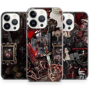Vintage aesthetic Vampire Gothic phone case for iPhone 15 14 13 Pro Max 12 11 X XS 8, fits Samsung S20 FE, S21 Ultra, A12, Huawei P30 Pro