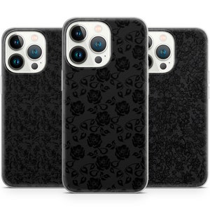 Dark Rose Lace Aesthetics Goth Black phone case for iPhone 16 15 14 13 Pro Max 12 11 X XS 8,fits Samsung S24 FE, S21 Ultra, A12, Pixel 8 Pro
