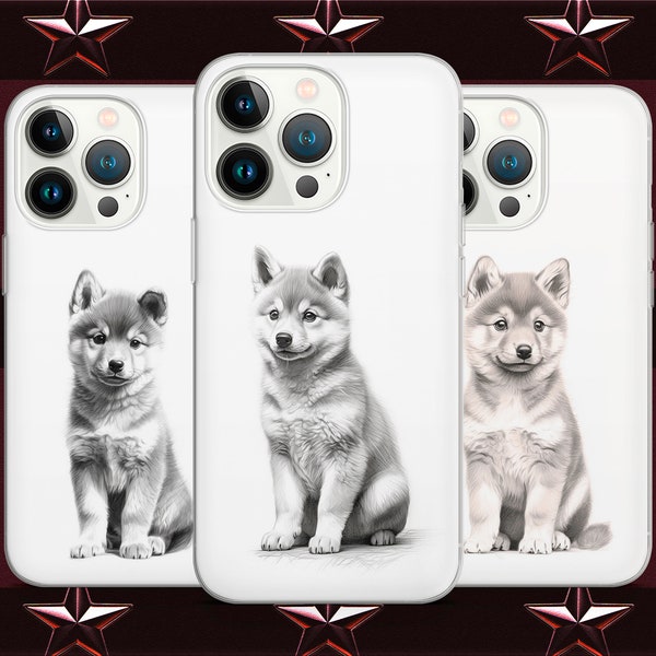 Shiba Inu cute puppy dog animal pencil phone case for iPhone 14 13 Pro Max 12 11 X XS 8, fits Samsung S20 FE, S21 Ultra, A12, Huawei P30 Pro