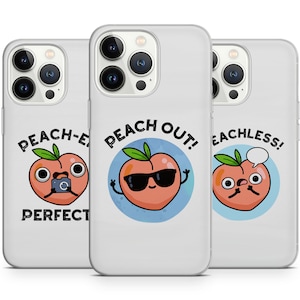 Peach Puns Funny Cartoon Fruit Vegan phone case for iPhone 14 13 Pro Max 12 11 X XS 8 7, fits Samsung S20 FE, S21 Ultra, A12, Huawei P30 Pro