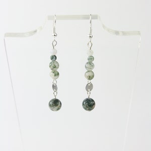 Natural Tree Agate Silver Plated Dangle Earrings, Gemstone Earring, Dangle Earring