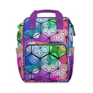 Zaino fasciatoio multifunzionale con motivo geometrico arcobaleno / Borsa a mosaico con stelle colorate