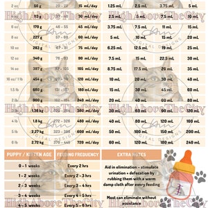 Printable Puppy and Kitten Tube / Bottle Feeding Chart Veterinary